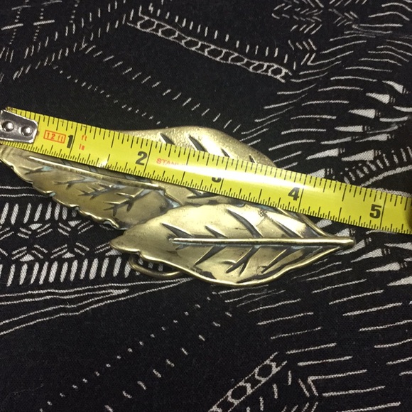 Folk art brass belt buckle gorgeous three leaves - Picture 5 of 7